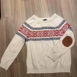 Patterned sweater w elbow patches